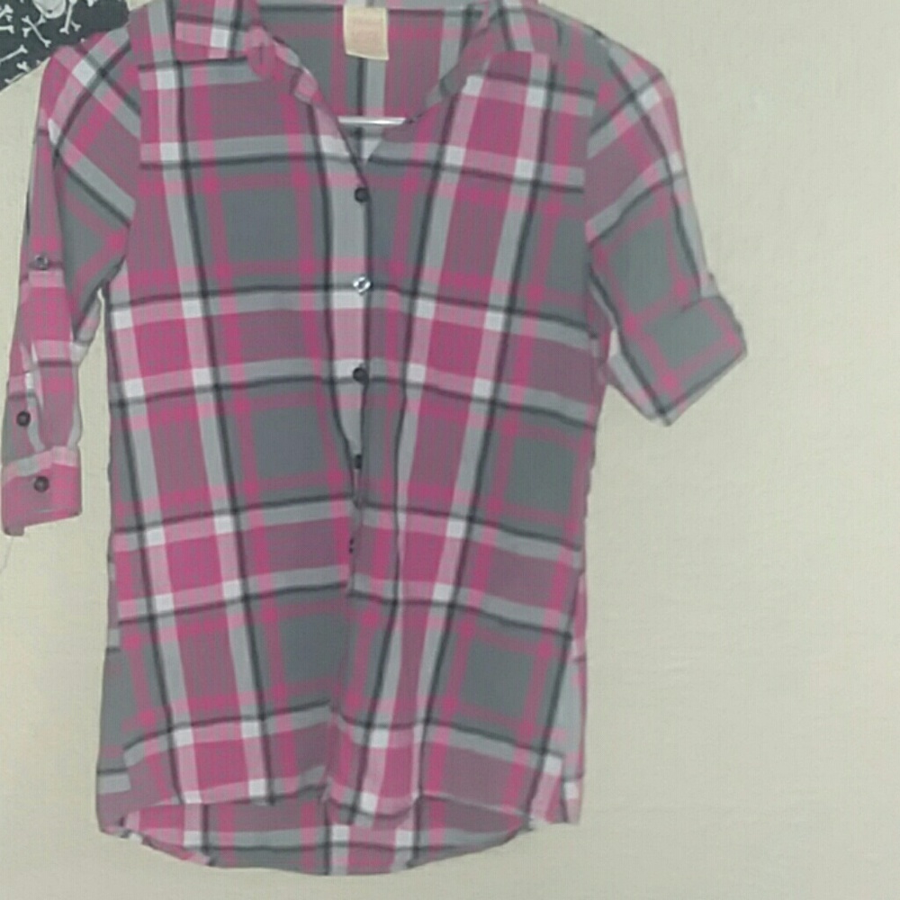 Pink grey half up half down flannel